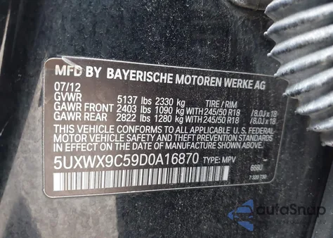 2013 BMW X3 xDrive28I from USA, damaged, VIN 5UXWX9C59D0A16870